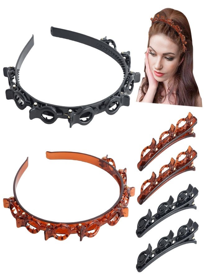 HLTOO 6PCS Acrylic Braided Hair Clips, Bangs Hairstyle Hairpin Headband with Clips, Toothed Headband Braid Tool, for Women and Girls Hair Styling Accessories, 2 Colors (Black and Brown) - Image 1